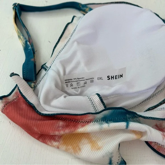 Tie-Dye Ruched Bow Front Swim Bralette Padded Adjustable Swim Top - Picture 4 of 4